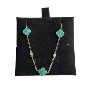 Delicate turquoise Floral Chain Bracelet 14K Gold Plated  925 Sterling Silver